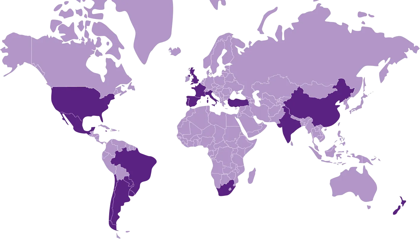 Mapa de atuação internacional da G2 em projetos SAP