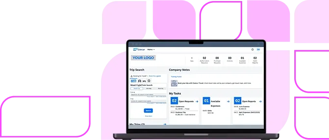 Tela do SAP Concur exibindo painel de gestão de despesas corporativas em um notebook